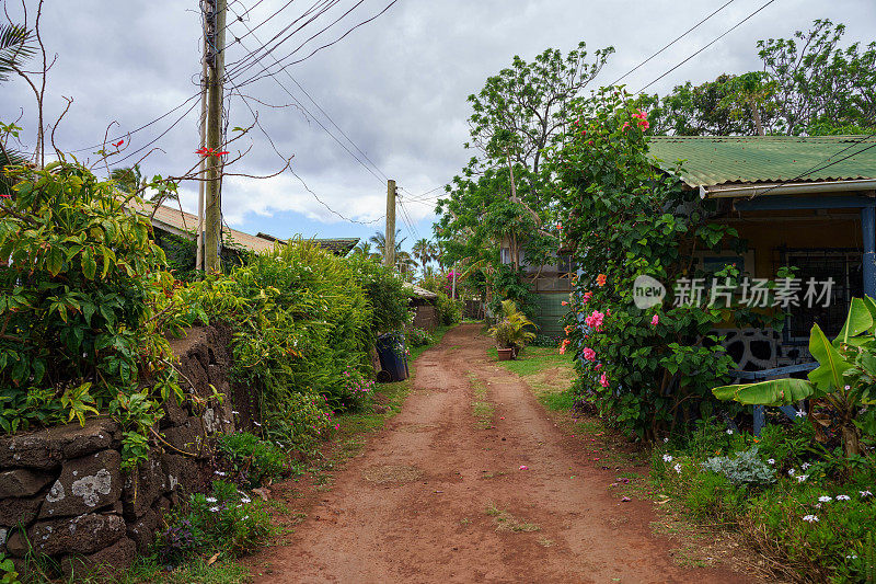 拉帕努伊岛。智利复活节岛Hanga Roa的街道